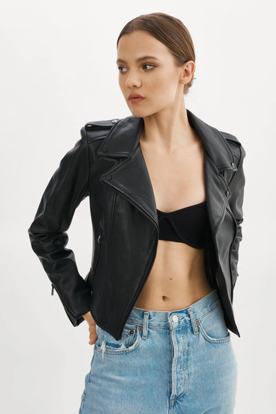 Lamarque Donna Black On Black Moto Leather Jacket