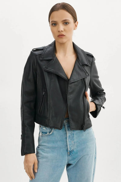 Lamarque Donna Black On Black Moto Leather Jacket