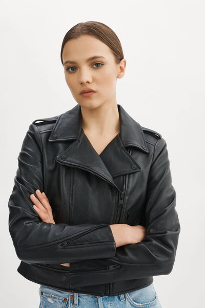 Lamarque Donna Black On Black Moto Leather Jacket