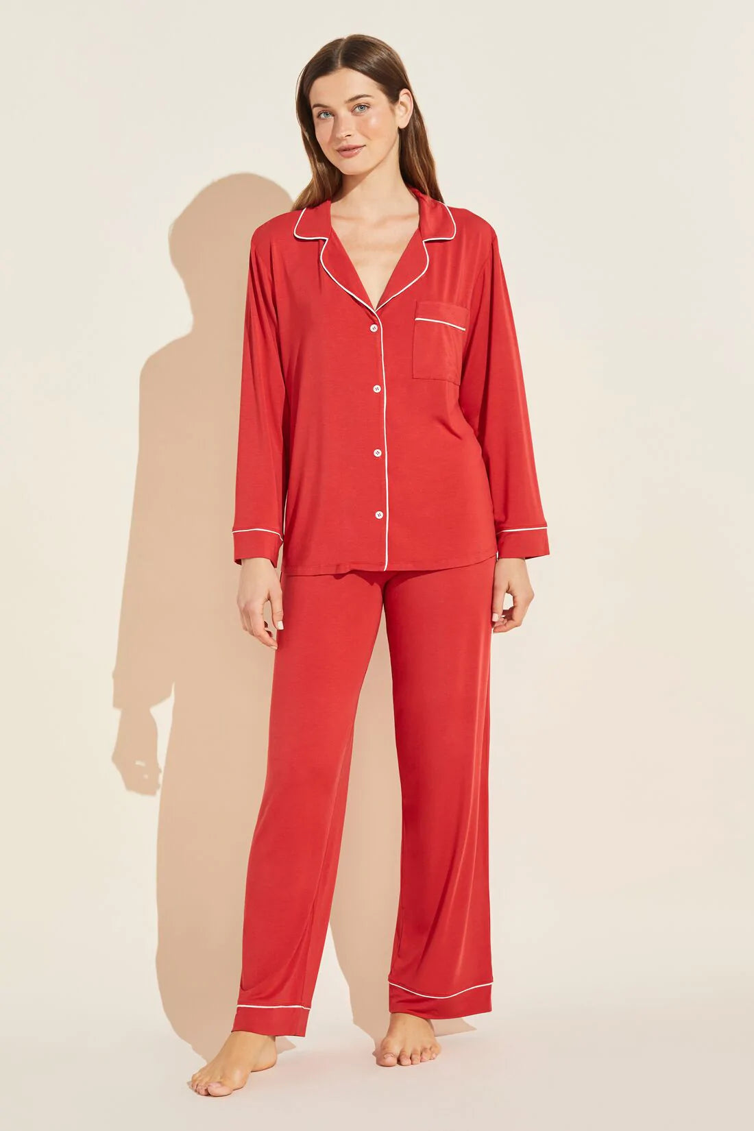 Eberjey Gisele Long PJ Set - Solid Red
