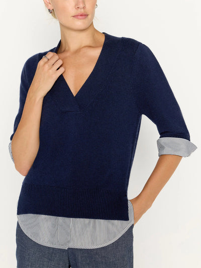 Brochu Walker Lucie Layered Vee Looker Top - Navy/Stripe