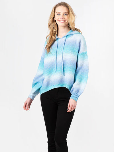 The Pink Door Ombré Turquoise Knit Hoodie