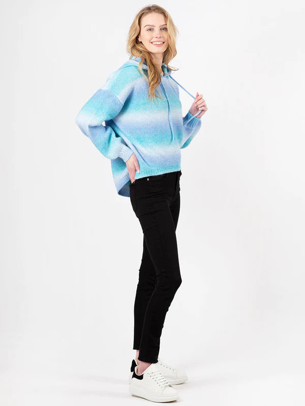 The Pink Door Ombré Turquoise Knit Hoodie