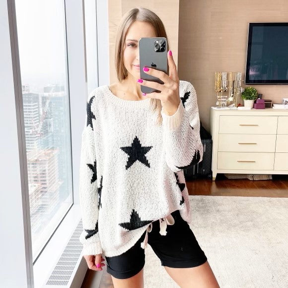MIRACLE Ivory Black Star Sweater