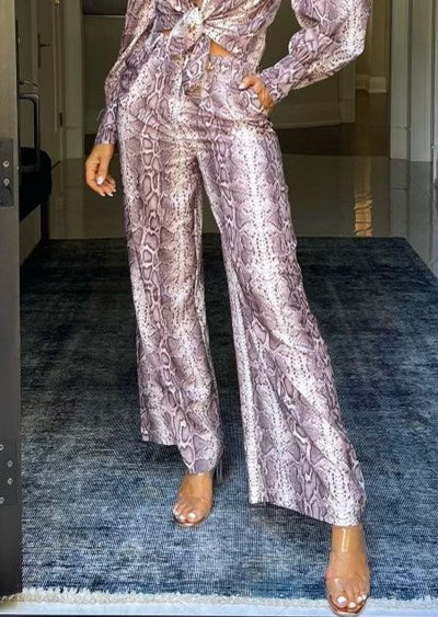 The Pink Door Python Print Pants w/ Gold Button
