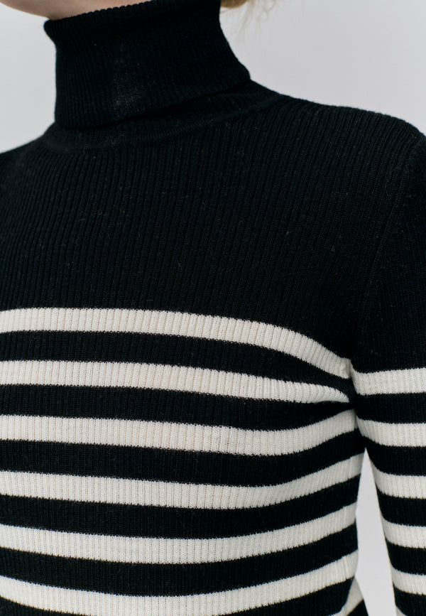 HERSKIND Black & White L/S Striped Turtleneck
