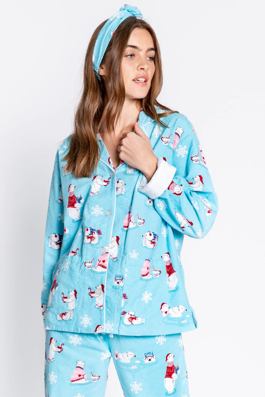 PJ Salvage Flannels Bear PJ Set - Aqua