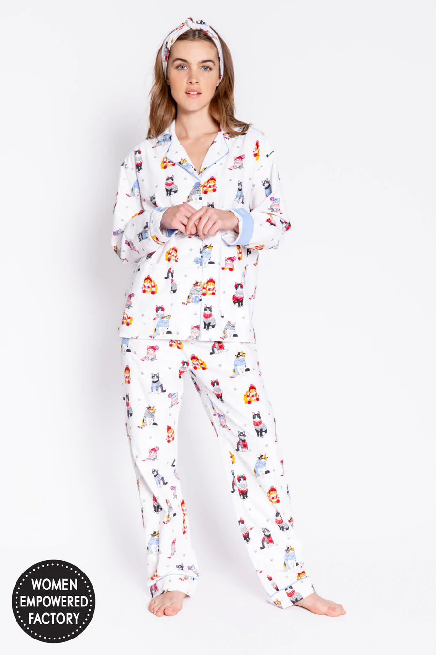 PJ Salvage Flannels Cats PJ Set - Snow