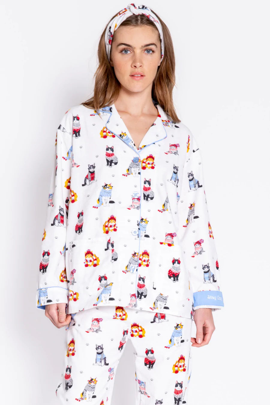 PJ Salvage Flannels Cats PJ Set - Snow