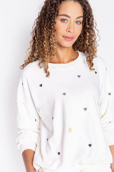 PJ Salvage Lucky In Love Horse Shoe L/S Top - Stone