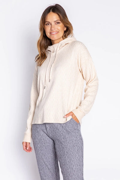 PJ Salvage The Tramway Cable Knit Solid Hoodie - Oatmeal