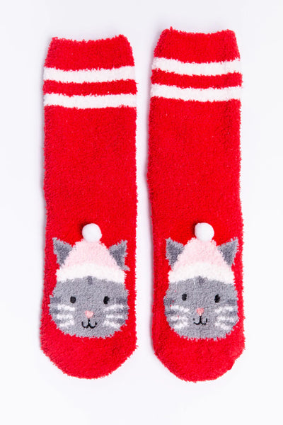 PJ Salvage Fun Socks Cat - Red