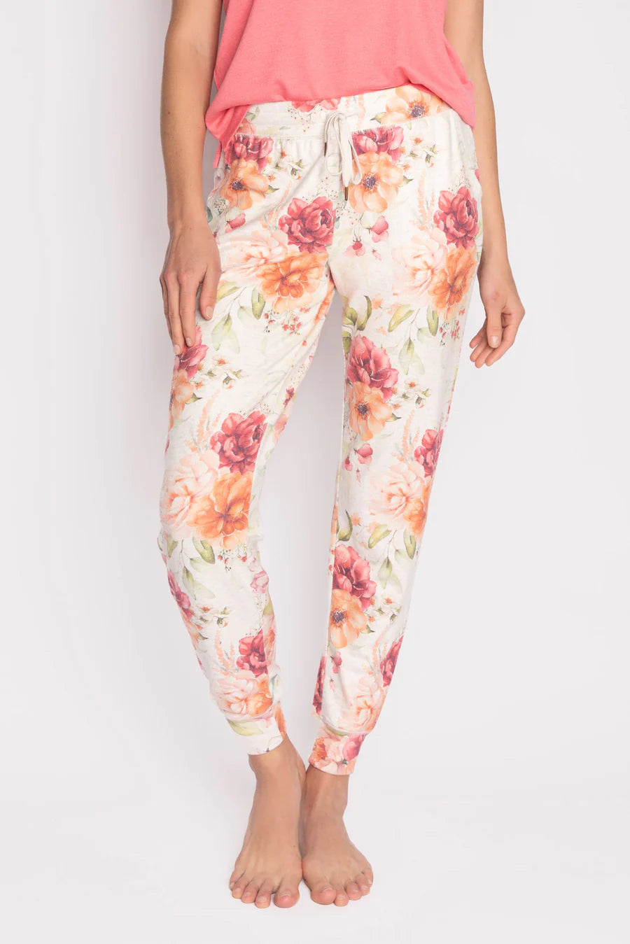 PJ Salvage Brunch In Bed Floral Pants - Oatmeal