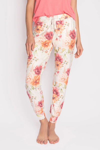 PJ Salvage Brunch In Bed Floral Pants - Oatmeal