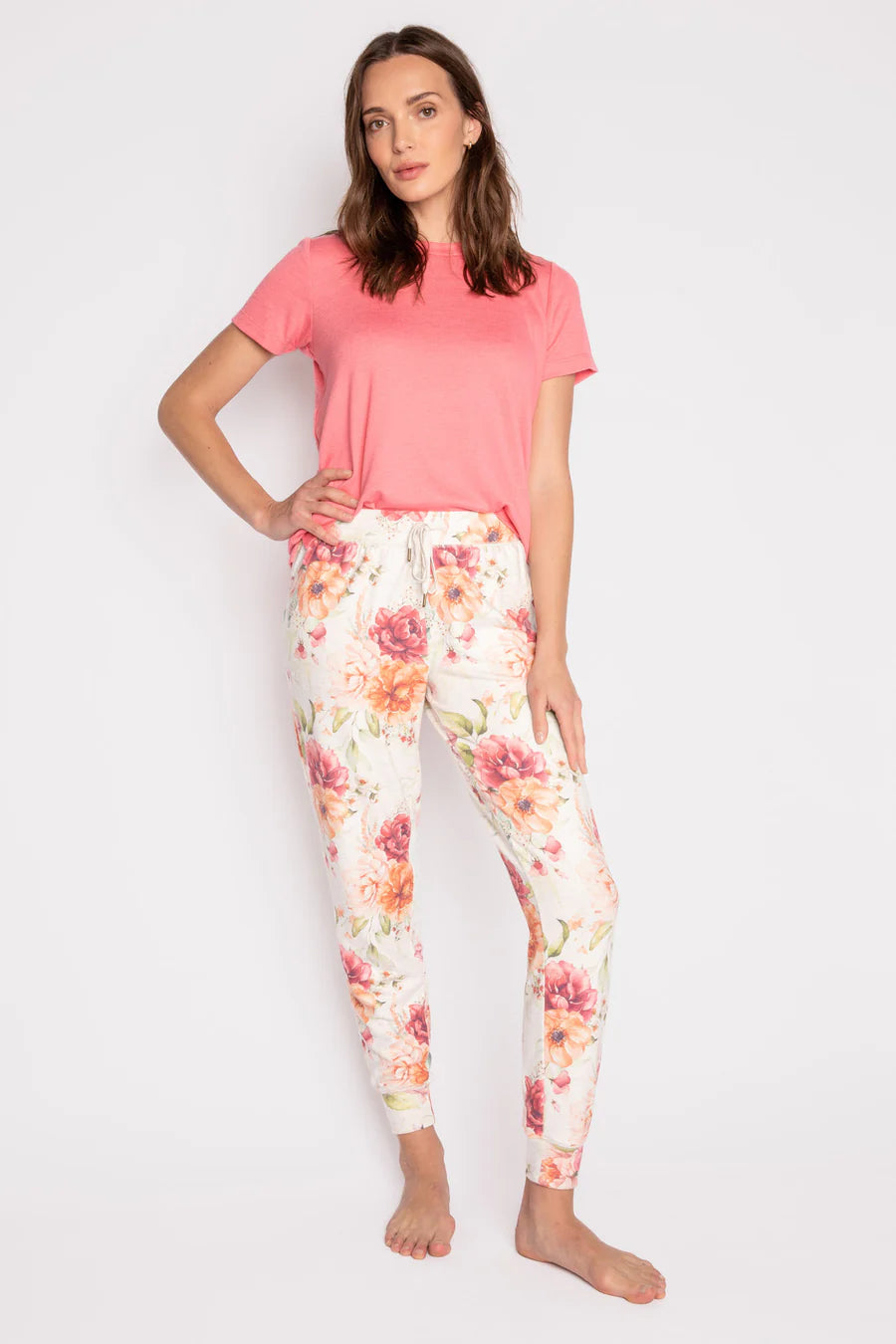 PJ Salvage Brunch In Bed Floral Pants - Oatmeal