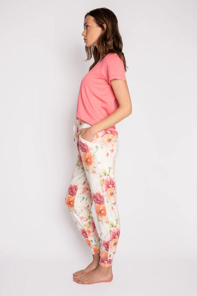 PJ Salvage Brunch In Bed Floral Pants - Oatmeal