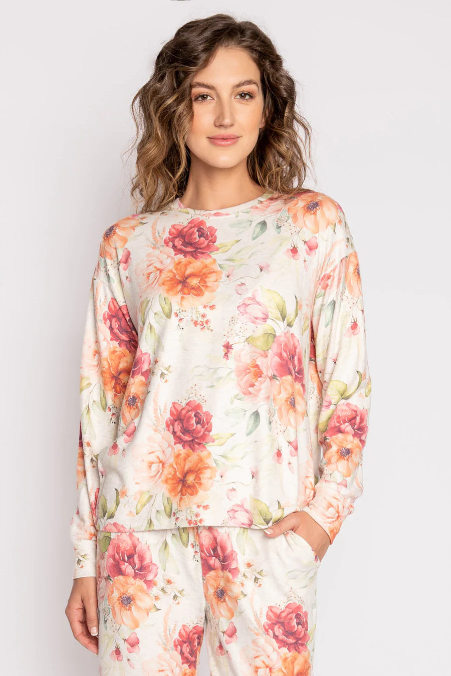 PJ Salvage Brunch In Bed Floral L/S Top - Oatmeal