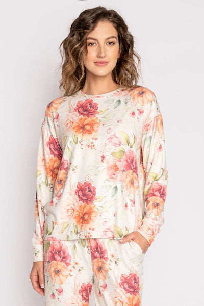 PJ Salvage Brunch In Bed Floral L/S Top - Oatmeal