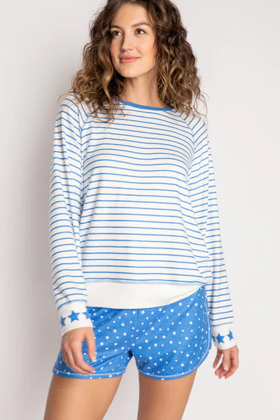 PJ Salvage Blue Star Stripes L/S Top - Ivory