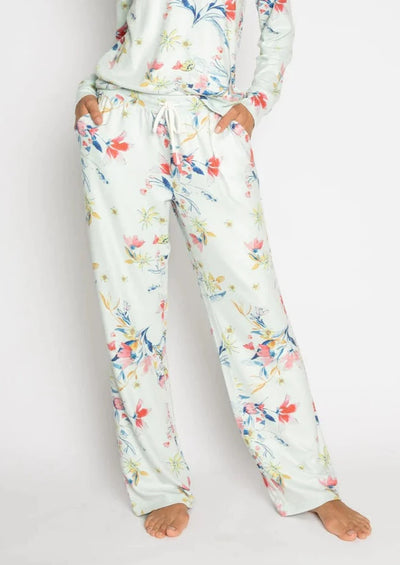 PJ Salvage Budding Bouquet Floral Pants - Aqua