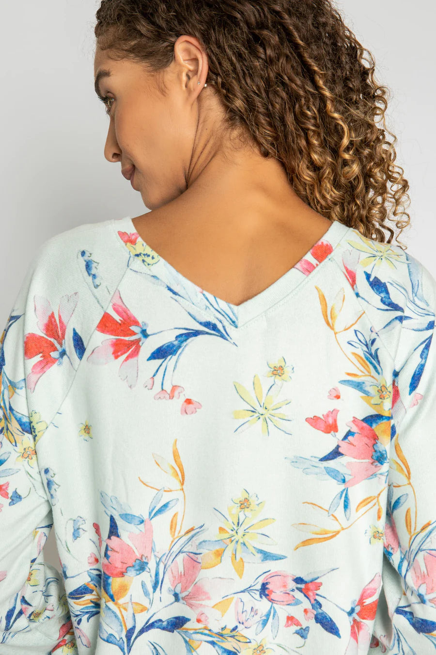 PJ Salvage Budding Bouquet L/S Floral Top - Aqua