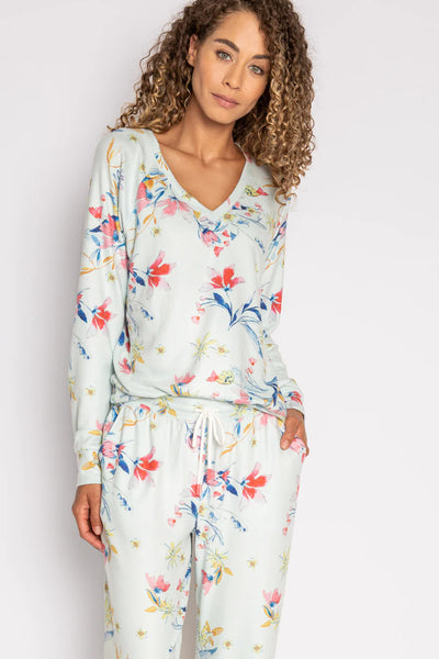 PJ Salvage Budding Bouquet L/S Floral Top - Aqua