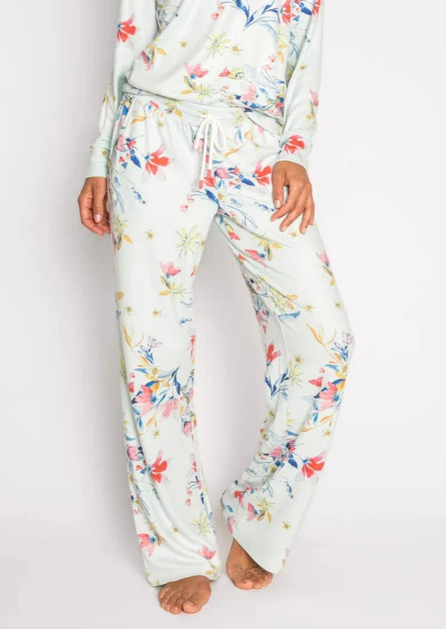 PJ Salvage Budding Bouquet Floral Pants - Aqua