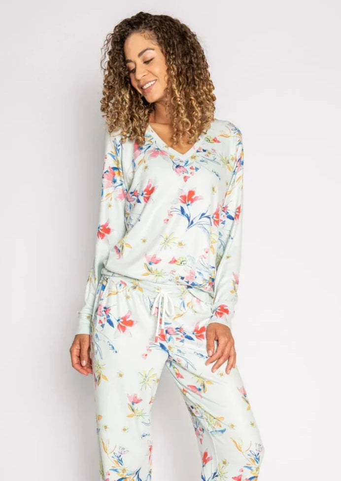 PJ Salvage Budding Bouquet L/S Floral Top - Aqua