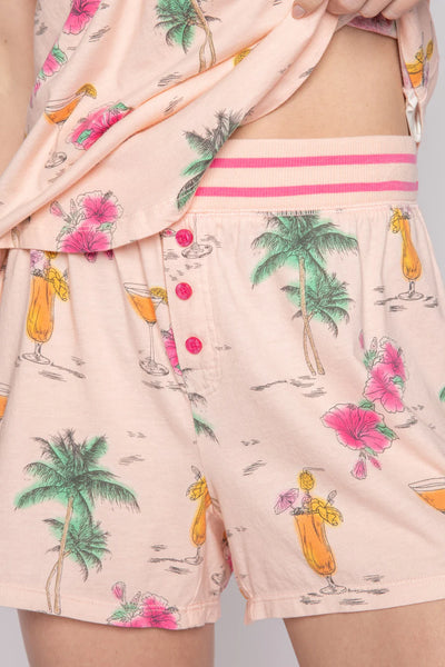 PJ Salvage Playful Prints Drinks Shorts - Pink Dream
