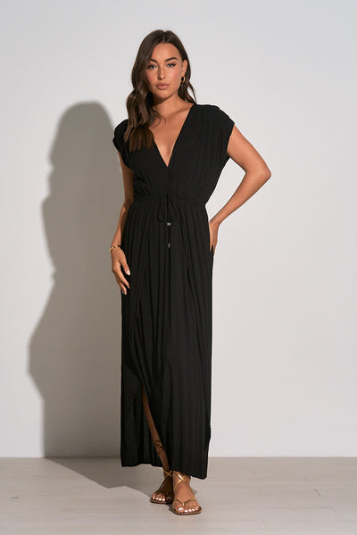 Elan Maxi Deep V Wrap Front Dress - Black