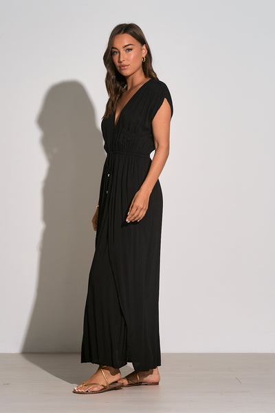 Elan Maxi Deep V Wrap Front Dress - Black