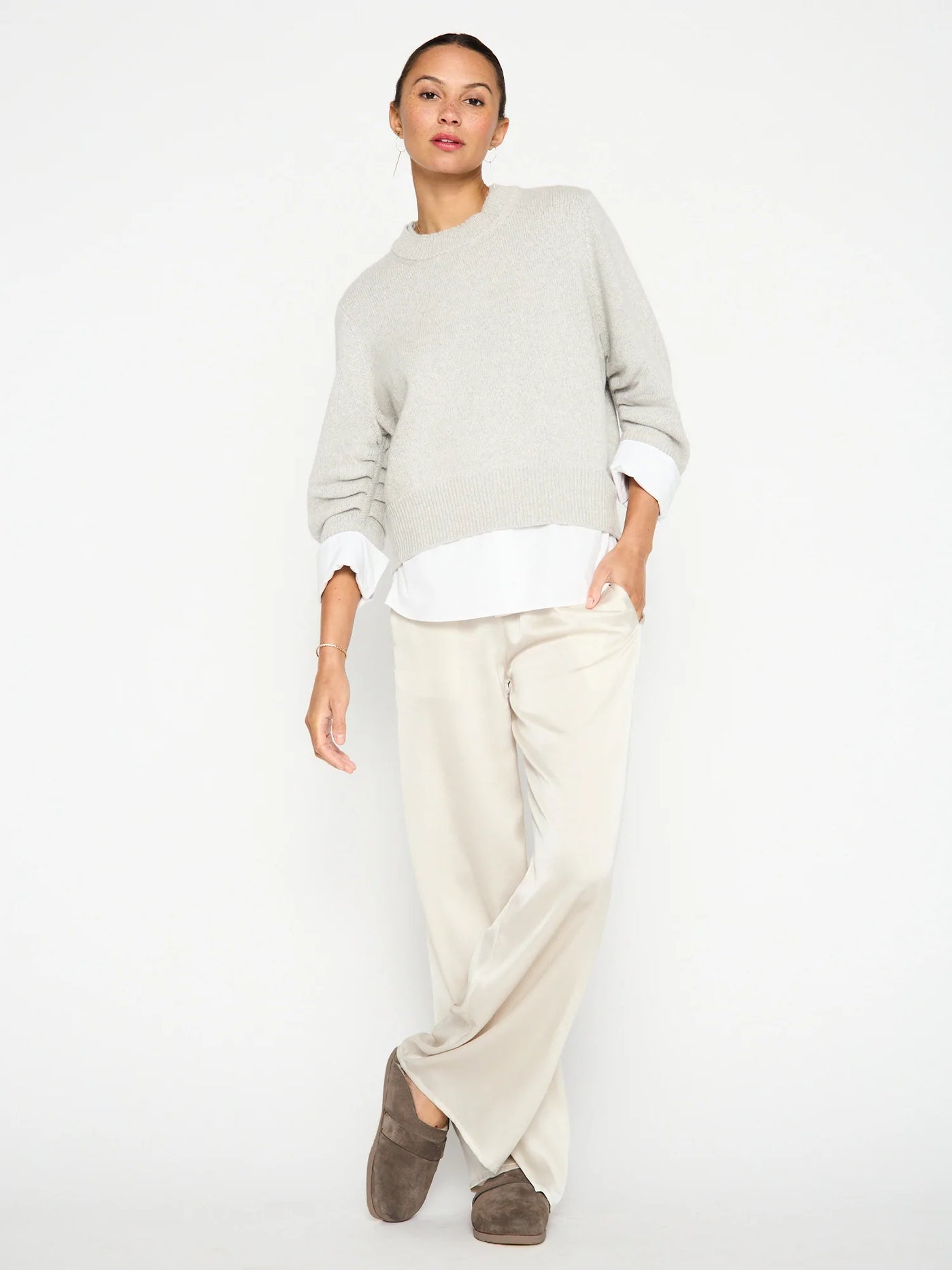 Brochu Walker Raya Ruched Crew Looker Top - Grey