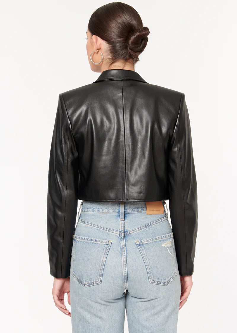 CAMI Ash Cropped Vegan Leather Jacket - Black