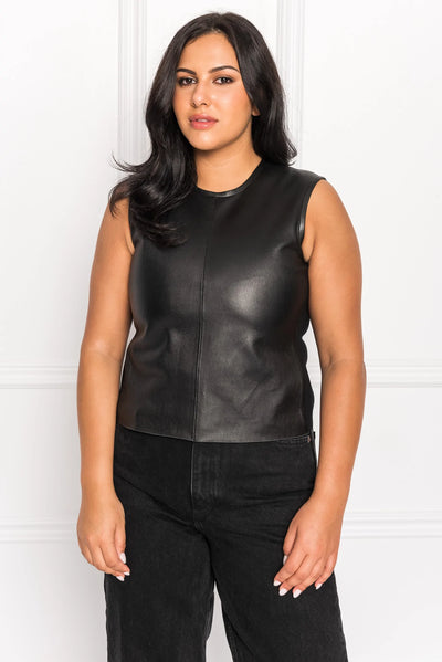 Lamarque Sofia Black Fitted Leather Shell Top