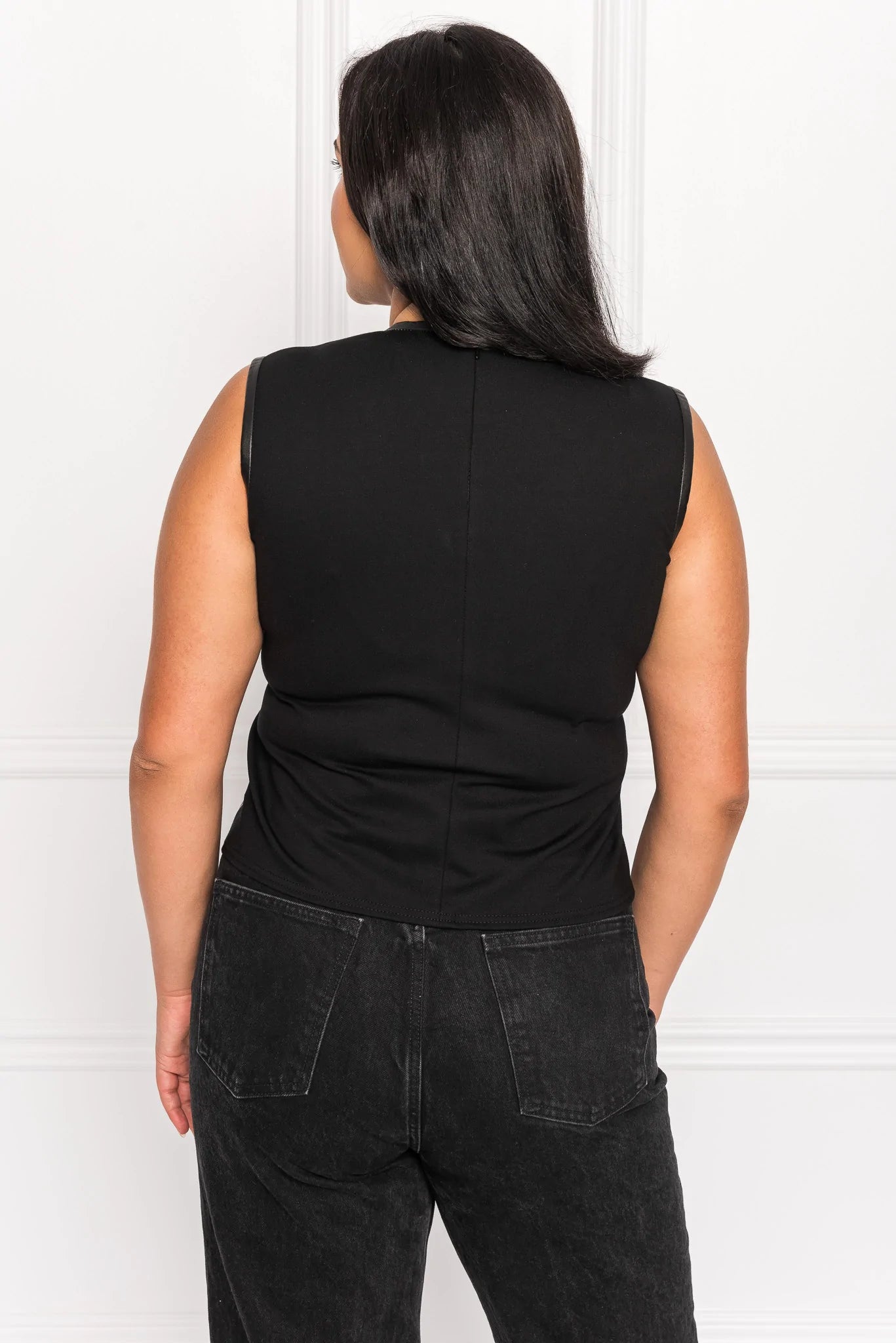 Lamarque Sofia Black Fitted Leather Shell Top