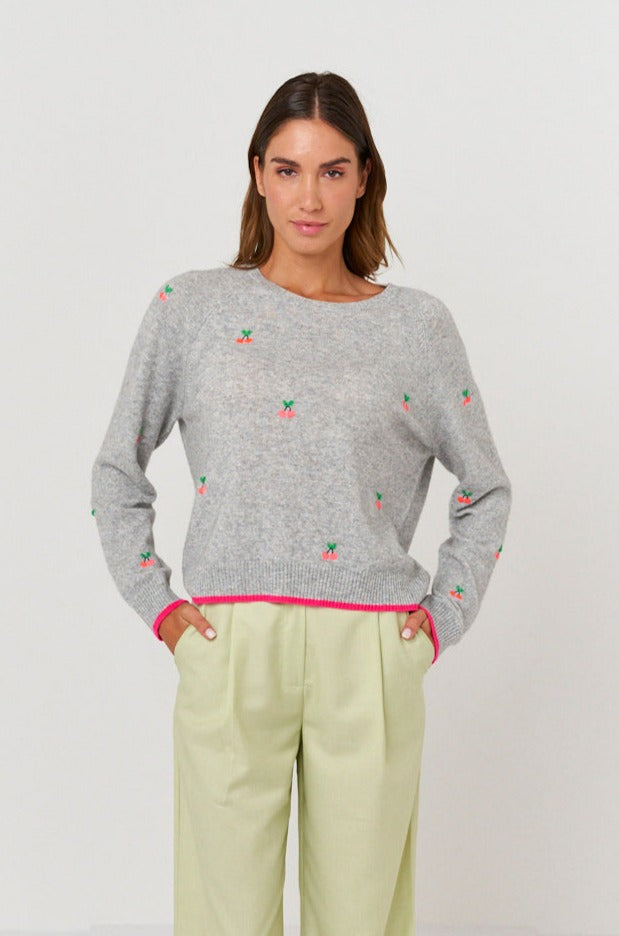 Brodie Little Cherry Sweat Top - Grey/Cherries