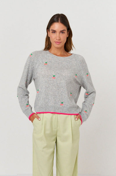 Brodie Little Cherry Sweat Top - Grey/Cherries