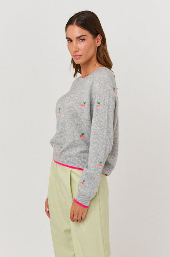 Brodie Little Cherry Sweat Top - Grey/Cherries