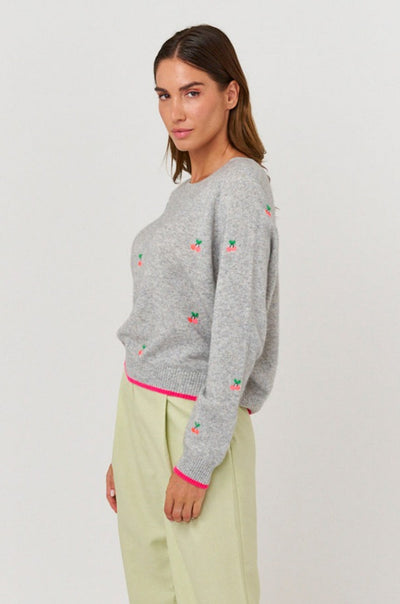Brodie Little Cherry Sweat Top - Grey/Cherries
