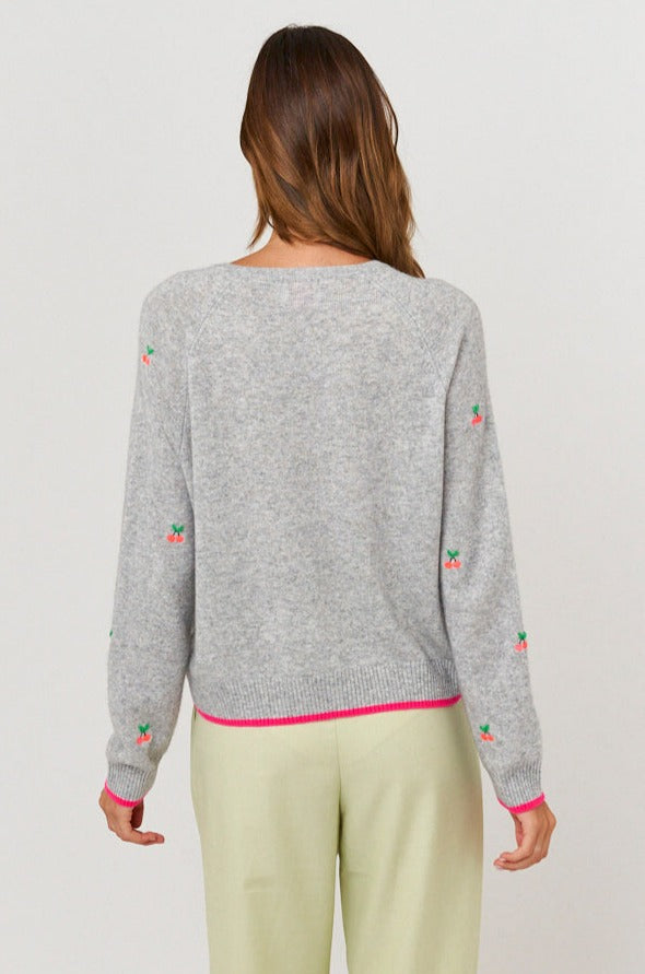Brodie Little Cherry Sweat Top - Grey/Cherries