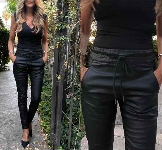 Bevy Flog Tie Front Faux Leather Pants - Shiny Black