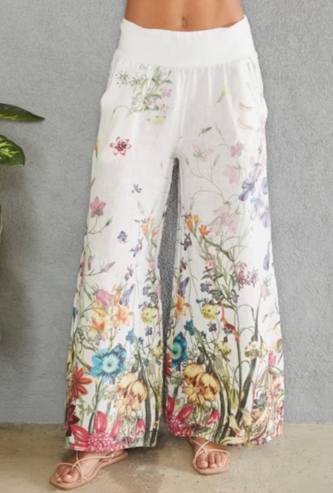 The Pink Door White Floral Linen Pants
