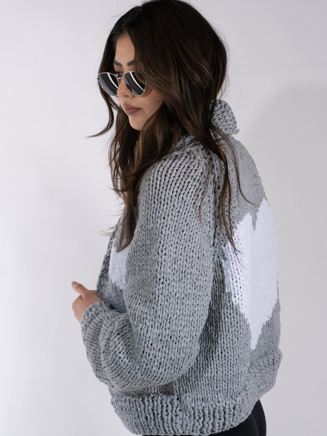 GOGO Classic Short Heart Jersey Cardi - Grey/White