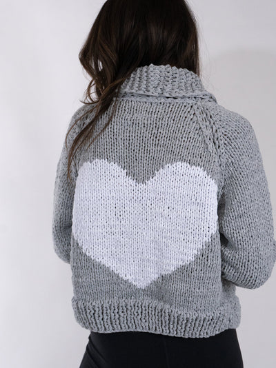 GOGO Classic Short Heart Jersey Cardi - Grey/White