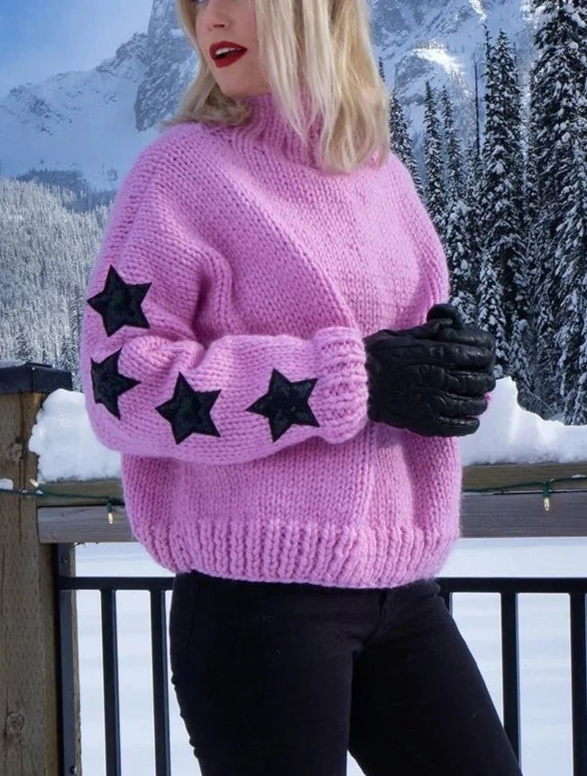 GOGO Wool Turtleneck Sweater w/ Heart Patch - Pink/Black