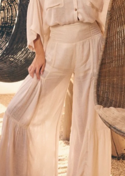 Surf Gypsy Lightweight Texture Wide Leg Pant - Cream