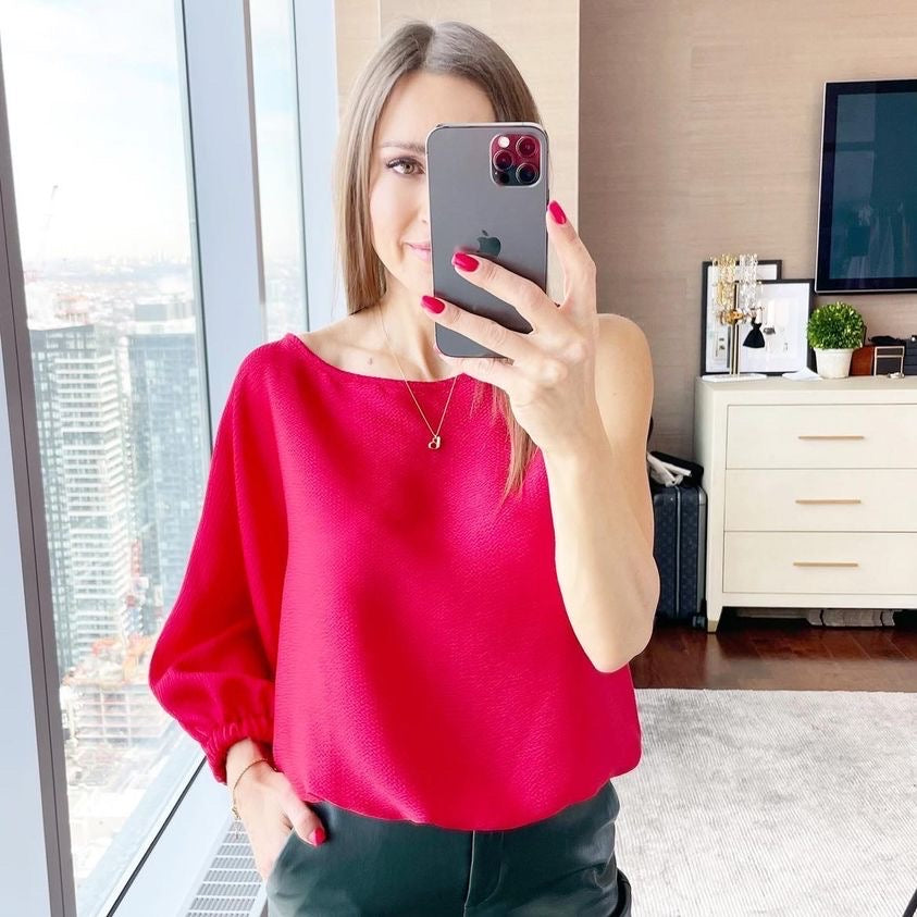 Tyche One Shoulder Top Red