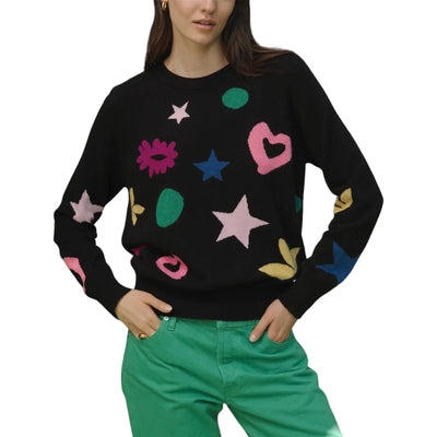 White + Warren Cashmere Jacky Blue Icon Sweatshirt - Black
