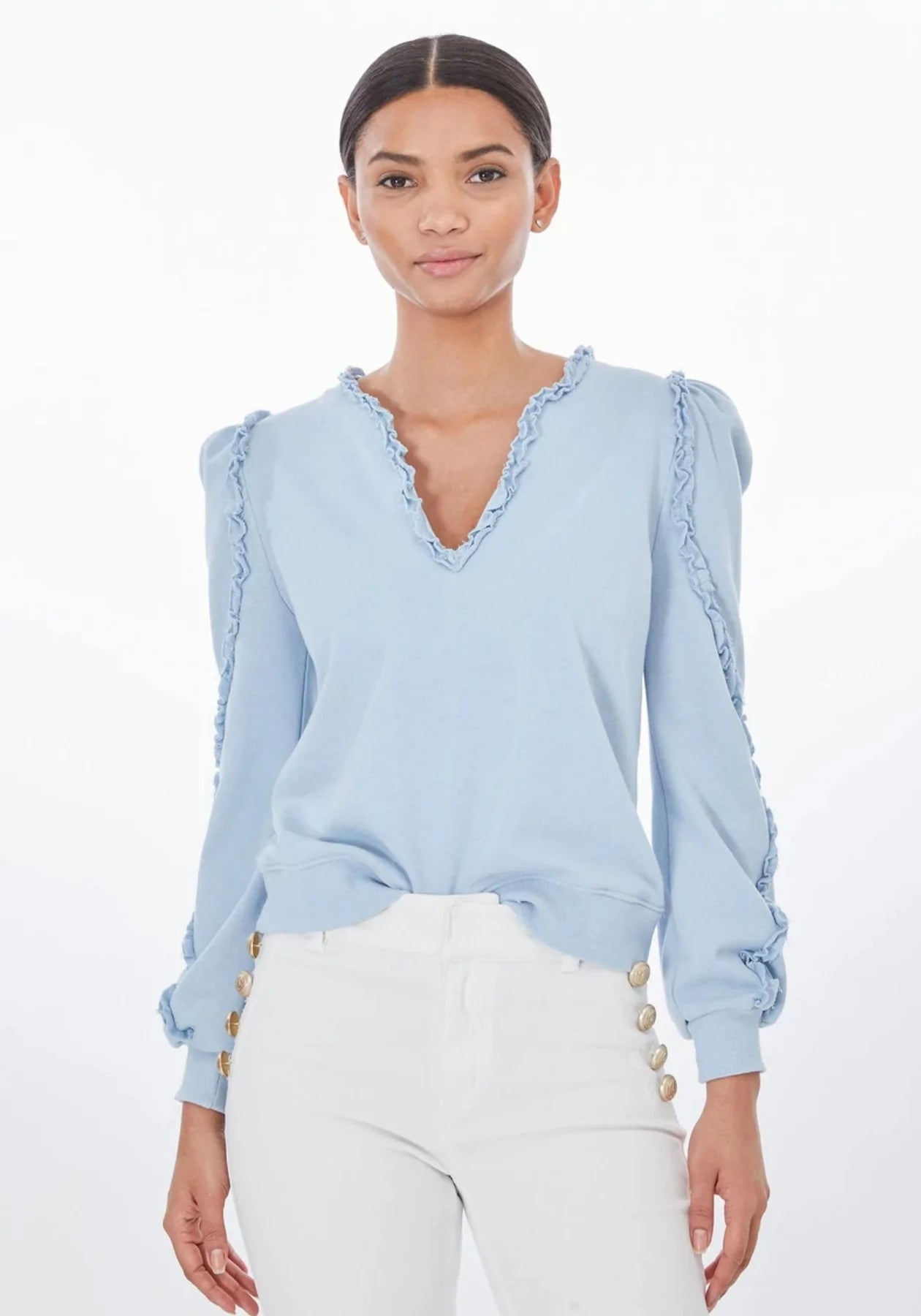 GENERATION LOVE Evelyn Ruffle Sweatshirt - Light Blue
