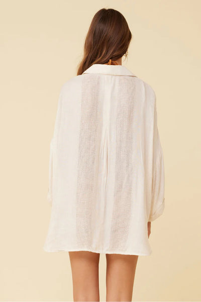 Surf Gypsy Lightweight Texture Button Up Shirt - Cream